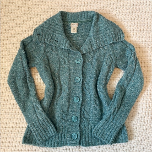 L.L. Bean Sweaters - L.L. Bean Women's Teal Cable Knit Cardigan